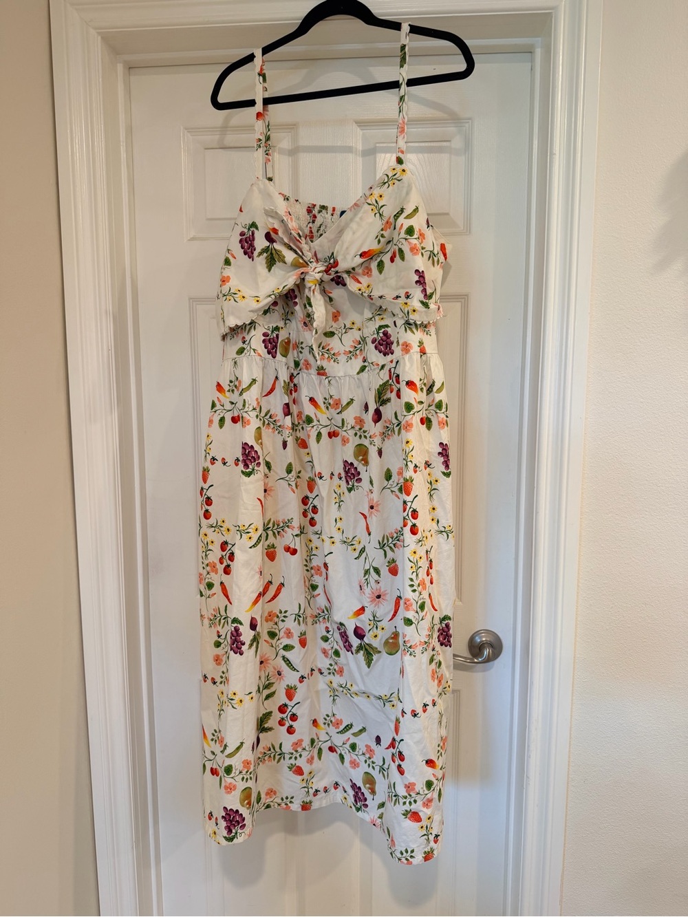 Old Navy White Garden Print Midi Dress with Bow Front